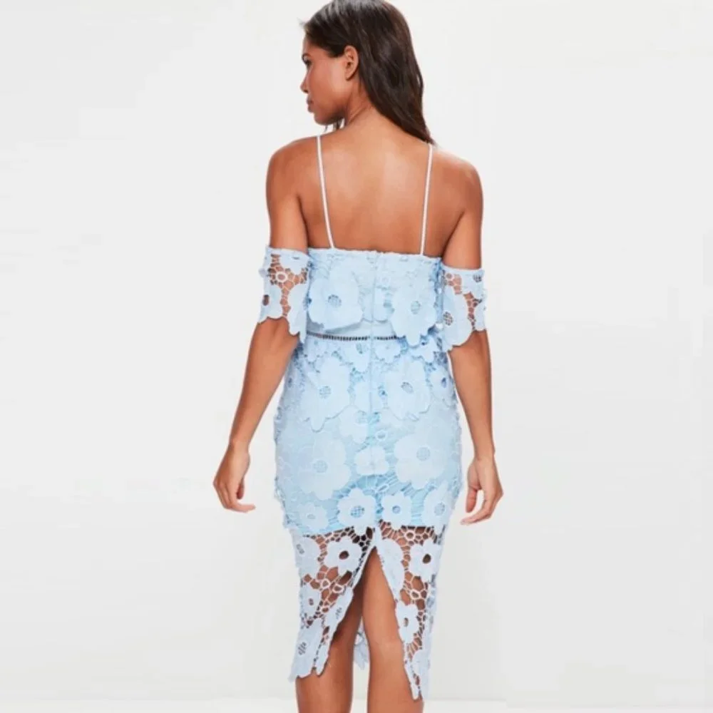 Missguided Strappy Frill Lace Midi Dress in Light Blue in Size 4 - Picture 2 of 3